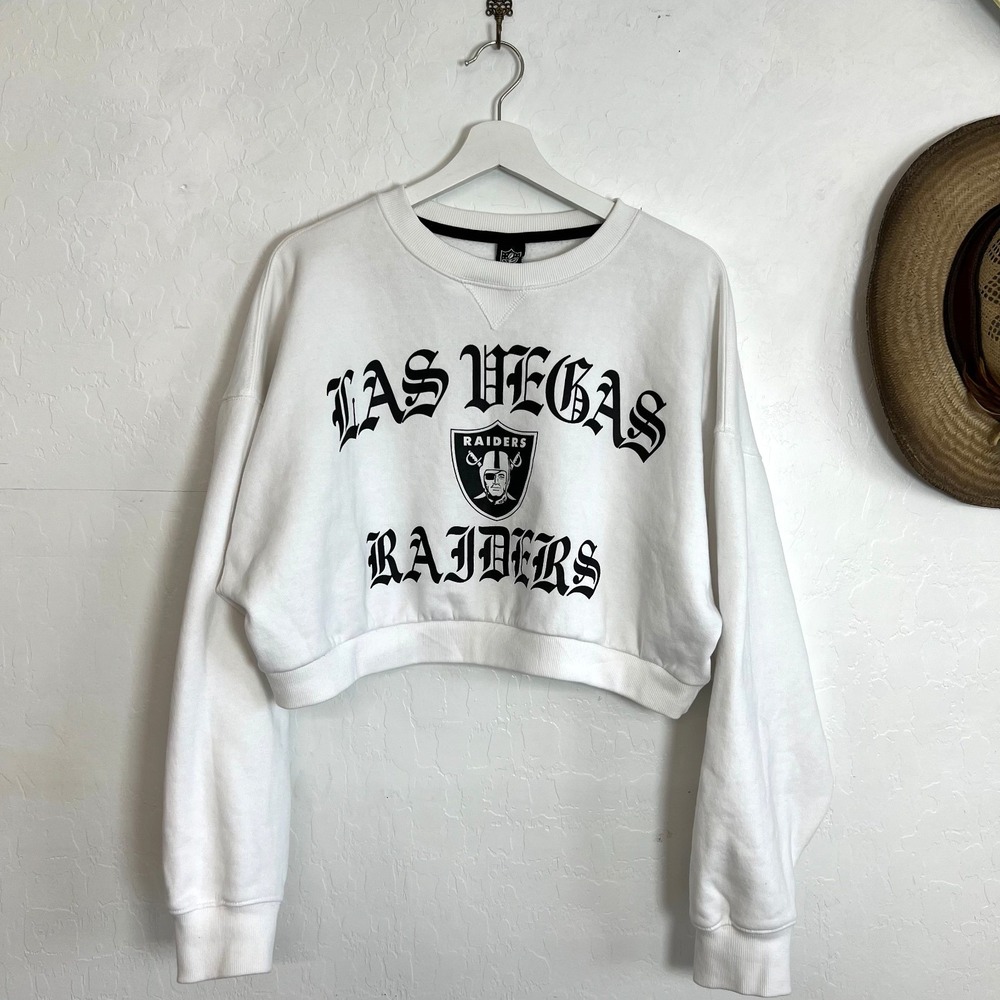 NFL Team Apparel Las Vegas Raiders Cropped Fleece Crewneck Sweatshirt White L